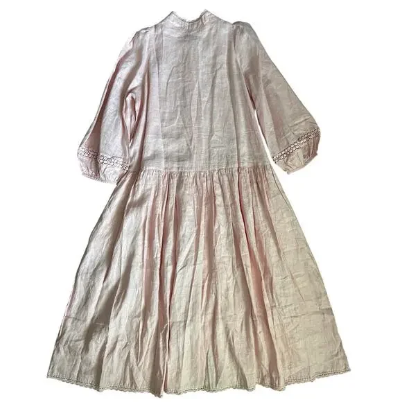 Morton Mac Stella Midi Linen Shirt Dress Light Pink Size Medium/Large Tall - Picture 10 of 12